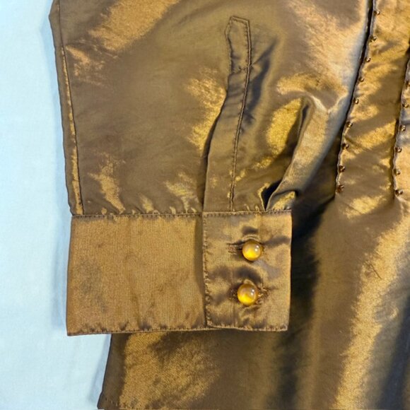 Coldwater Creek XL Shirt Top Brown Copper Beaded Embellished Long Sleeve Button - Picture 10 of 11